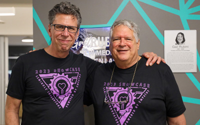 Ken Baldauf and Conrad Gleber in front of the The Gail Rubini New Media Design Lab