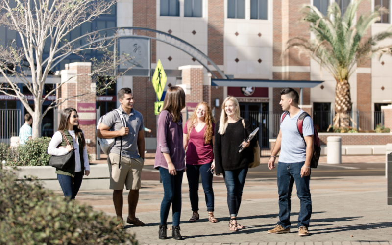 Group of students walking on campus